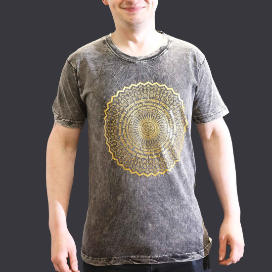 Petit t-shirt délavé à la pierre - Mandala - Gris foncé