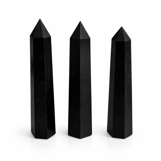 Pointe d'obélisque à six faces en pierre précieuse, environ 17 cm - Tourmaline noire