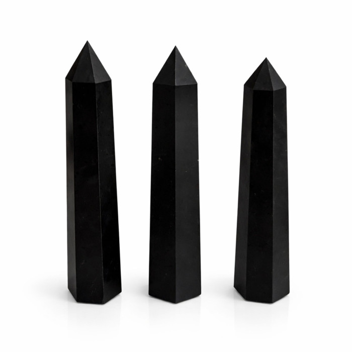Pointe d'obélisque à six faces en pierre précieuse, environ 17 cm - Tourmaline noire