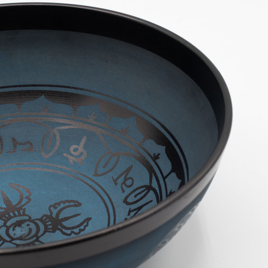 Grand bol chantant en aluminium - Motif tibétain double Dorjy - Bleu (27 cm)