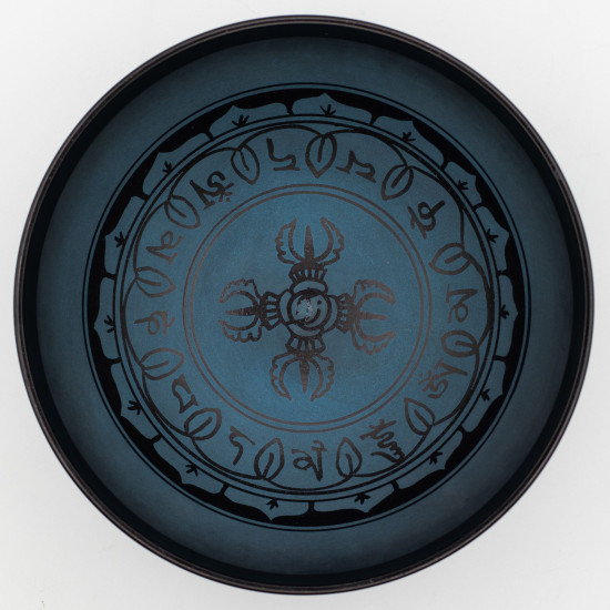 Grand bol chantant en aluminium - Motif tibétain double Dorjy - Bleu (27 cm)