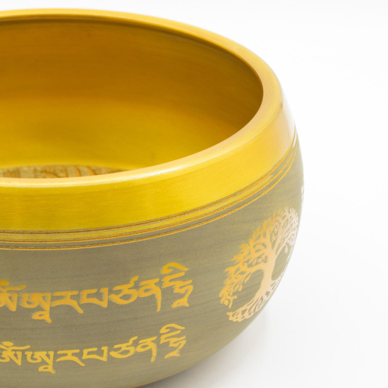 Grand bol chantant en aluminium - Bouddha Arbre de Vie - Couleur cuivre (19 cm)