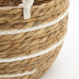 Grands paniers en coton et jonc de mer - Rayures naturelles - Lot de 3