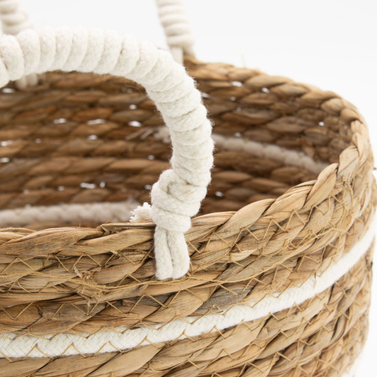 Grands paniers en coton et jonc de mer - Rayures naturelles - Lot de 3