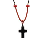 Collier cordon avec pendentif en pierre précieuse - Croix en agate noire