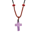 Collier cordon avec pendentif en pierre précieuse - Croix d'améthyste