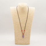 Collier cordon avec pendentif en pierre précieuse - Croix d'améthyste