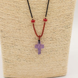 Collier cordon avec pendentif en pierre précieuse - Croix d'améthyste