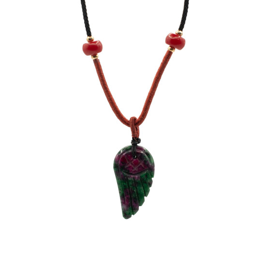 Collier cordon avec pendentif en pierre précieuse - Aile d'ange en morganite