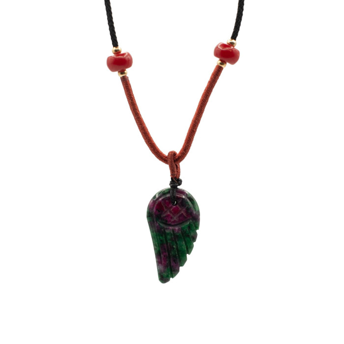 Collier cordon avec pendentif en pierre précieuse - Aile d'ange en morganite
