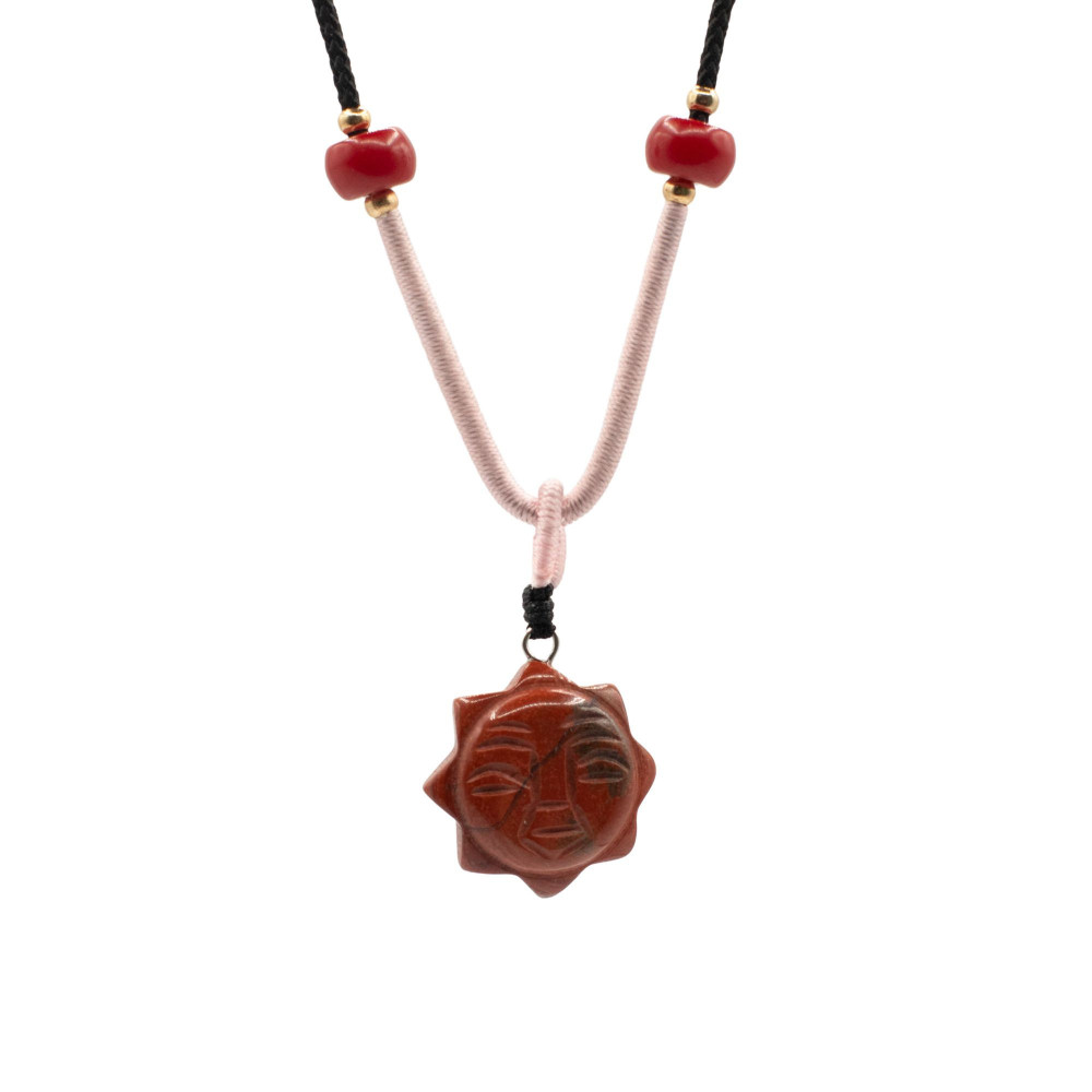 Collier cordon avec pendentif en pierre précieuse - Cornaline visage de soleil