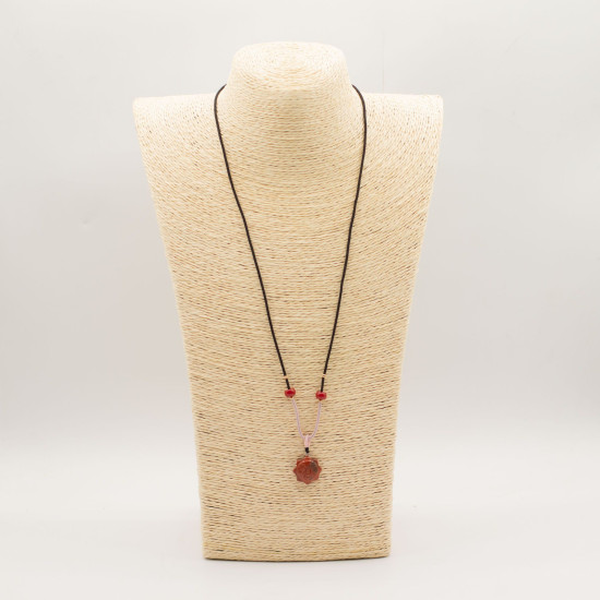 Collier cordon avec pendentif en pierre précieuse - Cornaline visage de soleil