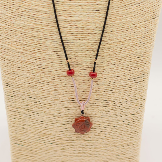 Collier cordon avec pendentif en pierre précieuse - Cornaline visage de soleil