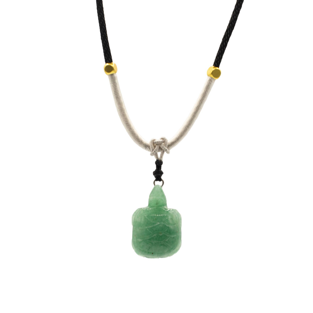 Collier cordon avec pendentif en pierre précieuse - Tortue de jade