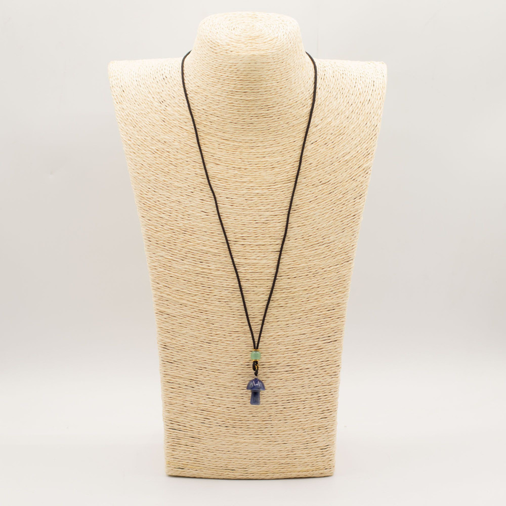 Collier cordon avec pendentif en pierre précieuse - Sodalite champignon