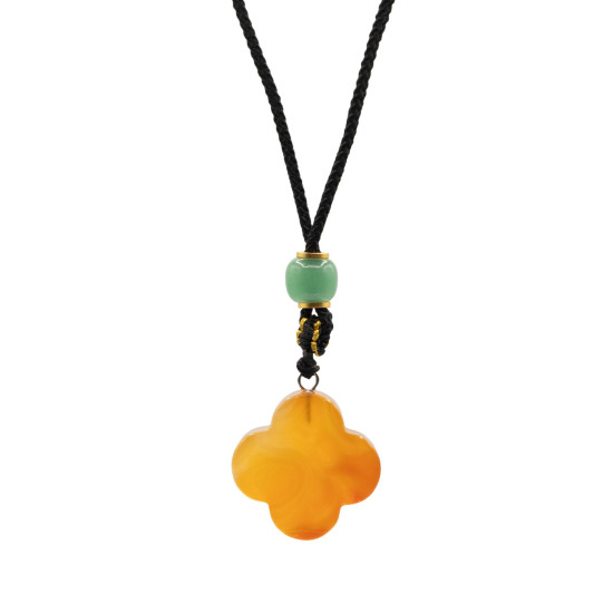 Collier cordon avec pendentif en pierre précieuse - Trèfle en jade rouge