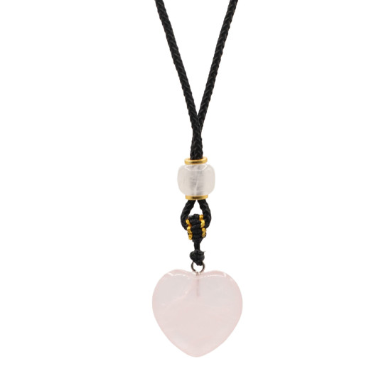 Collier cordon avec pendentif en pierre précieuse - Cœur en quartz rose