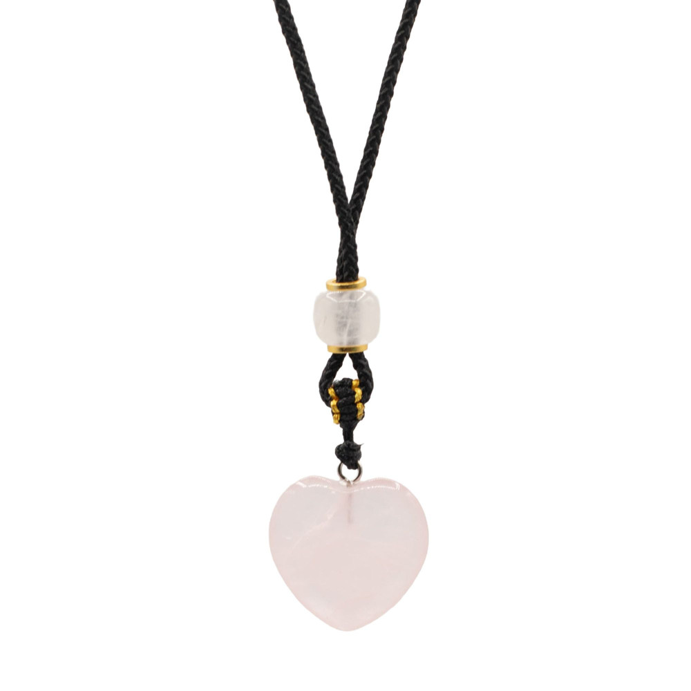 Collier cordon avec pendentif en pierre précieuse - Cœur en quartz rose