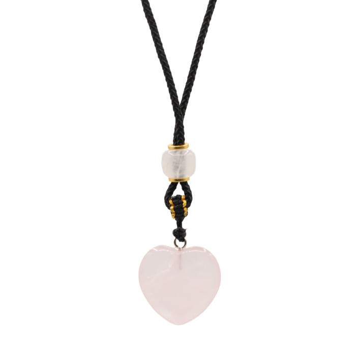 Collier cordon avec pendentif en pierre précieuse - Cœur en quartz rose