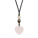 Collier cordon avec pendentif en pierre précieuse - Cœur en quartz rose
