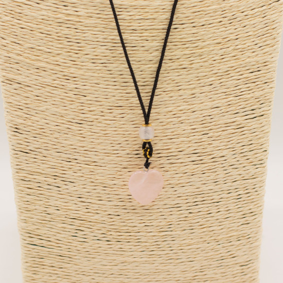 Collier cordon avec pendentif en pierre précieuse - Cœur en quartz rose