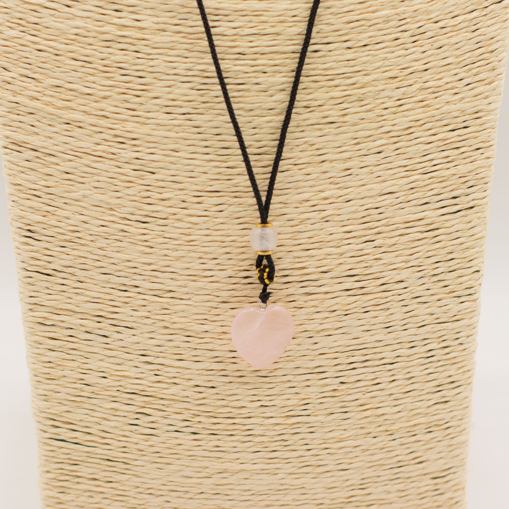 Collier cordon avec pendentif en pierre précieuse - Cœur en quartz rose