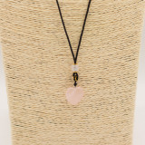Collier cordon avec pendentif en pierre précieuse - Cœur en quartz rose