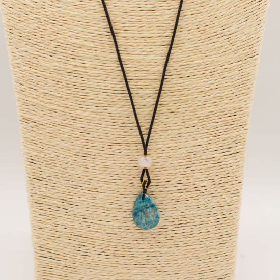 Collier cordon avec pendentif en pierre précieuse - Howlite en forme de larme