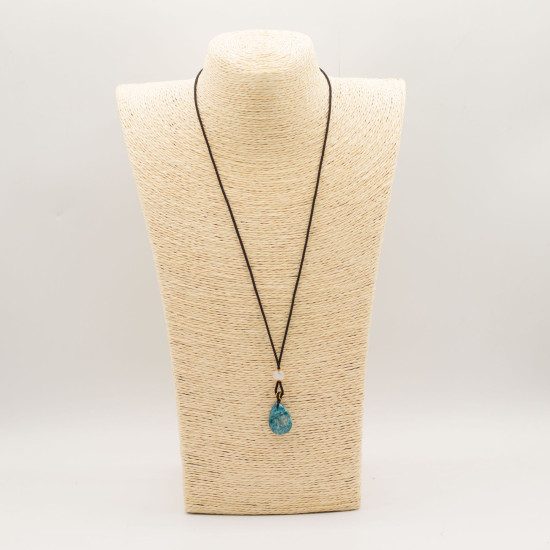 Collier cordon avec pendentif en pierre précieuse - Howlite en forme de larme