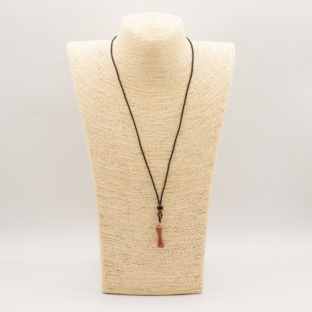 Collier cordon avec pendentif en pierre précieuse - Os en pierre de soleil