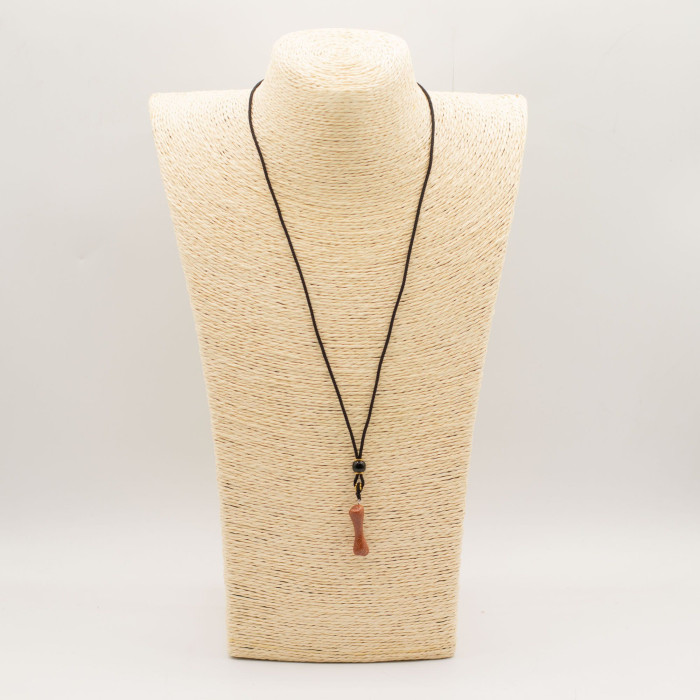 Collier cordon avec pendentif en pierre précieuse - Os en pierre de soleil