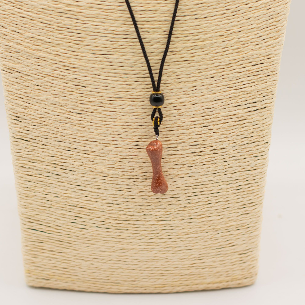 Collier cordon avec pendentif en pierre précieuse - Os en pierre de soleil