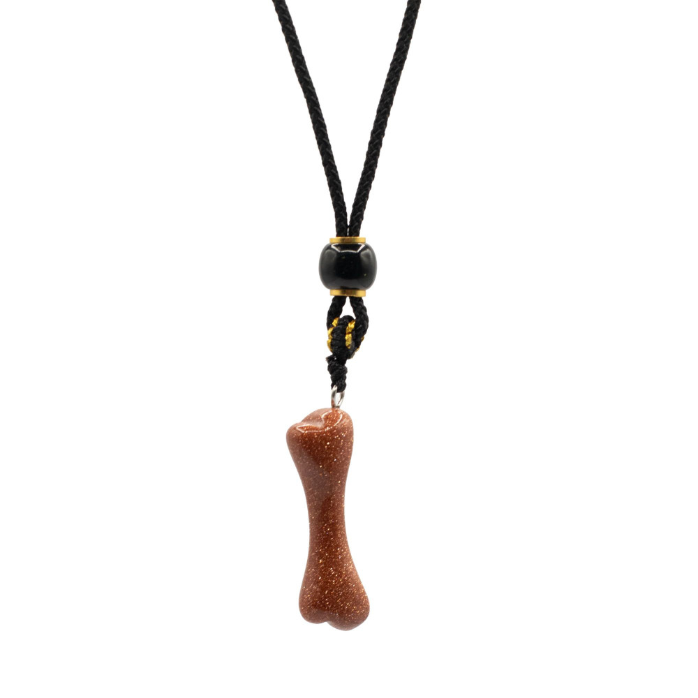 Collier cordon avec pendentif en pierre précieuse - Os en pierre de soleil