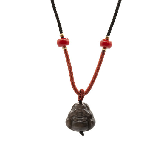 Pendentifs en pierre précieuse tendance - Bouddha en obsidienne argentée