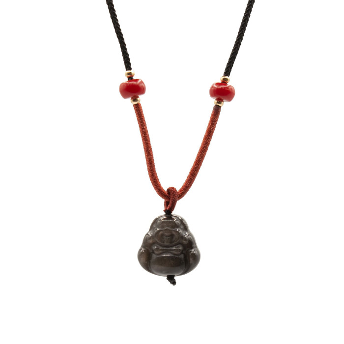 Pendentifs en pierre précieuse tendance - Bouddha en obsidienne argentée