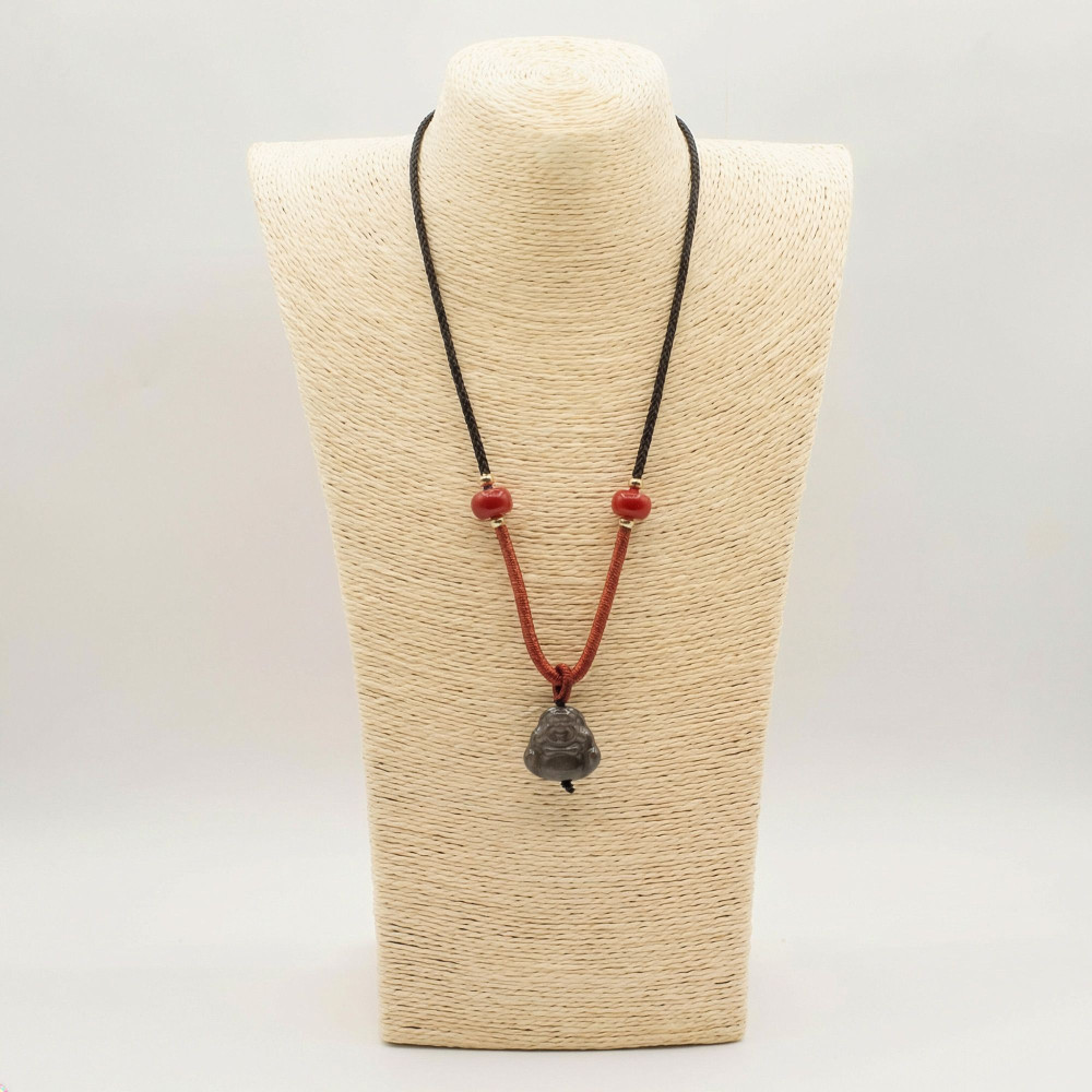 Pendentifs en pierre précieuse tendance - Bouddha en obsidienne argentée