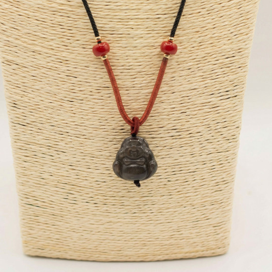 Pendentifs en pierre précieuse tendance - Bouddha en obsidienne argentée