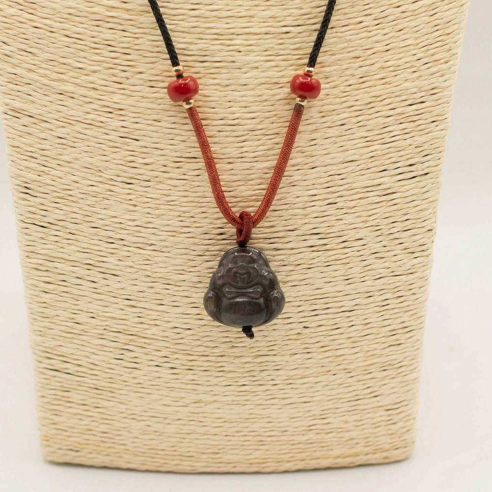 Pendentifs en pierre précieuse tendance - Bouddha en obsidienne argentée