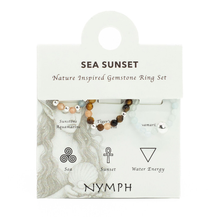 Bague et ensemble de pierres précieuses Nymph Spirit - Coucher de soleil sur la mer