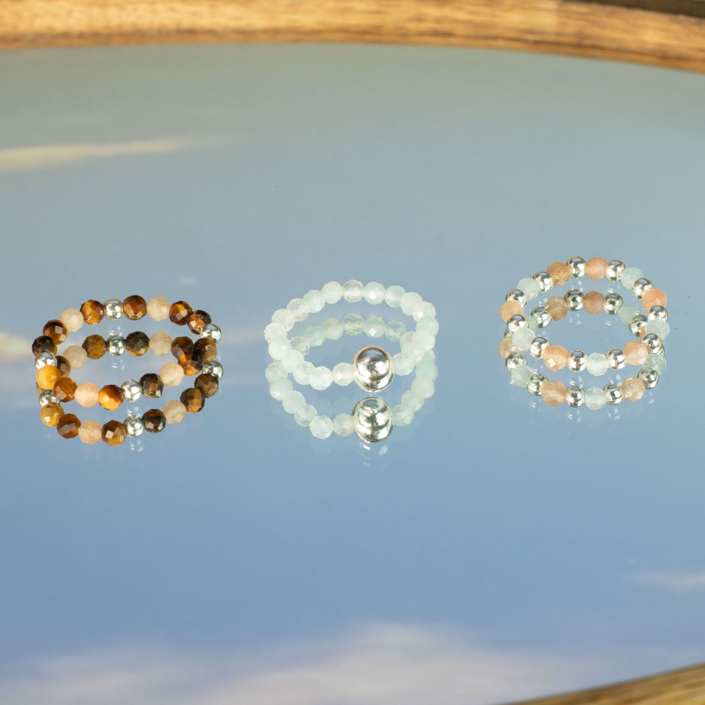 Bague et ensemble de pierres précieuses Nymph Spirit - Coucher de soleil sur la mer