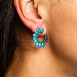 Boucles d'oreilles créoles vert turquoise en verre vintage.