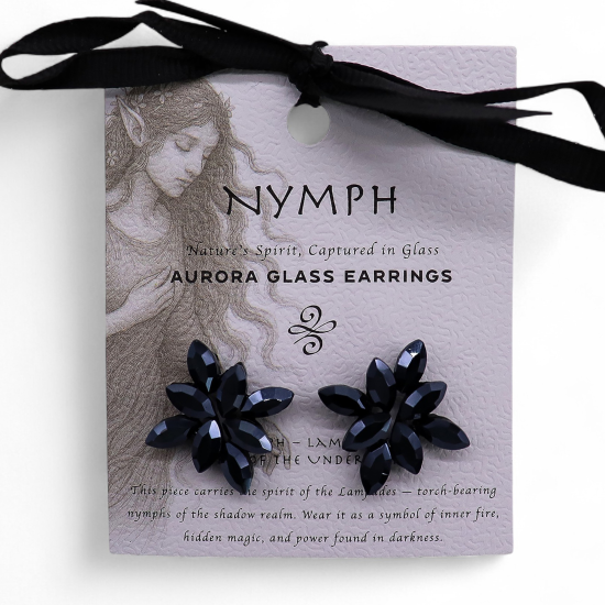 Noir de jais - Verre vintage - Fleurs - Boucles d'oreilles