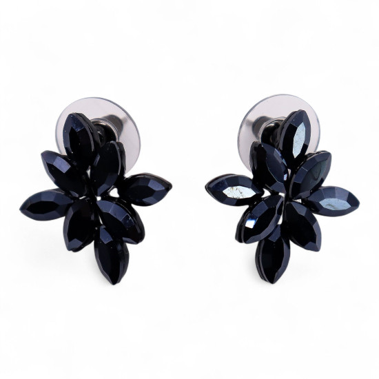 Noir de jais - Verre vintage - Fleurs - Boucles d'oreilles
