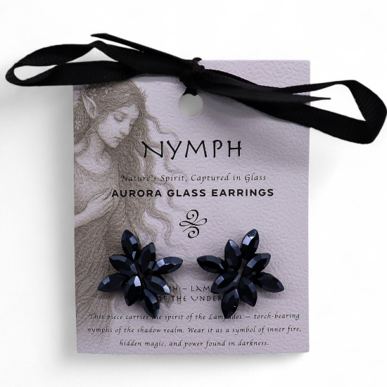 Noir de jais - Verre vintage - Fleurs - Boucles d'oreilles