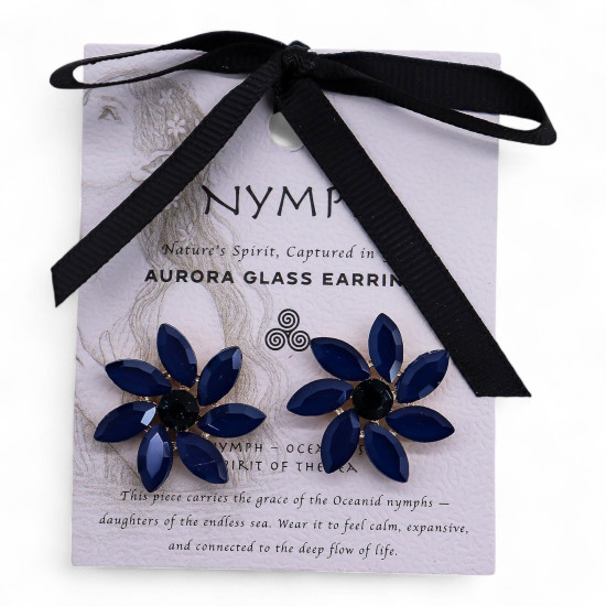 Bleu royal - Verre vintage - Fleurs - Boucles d'oreilles