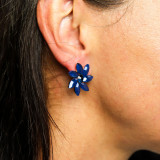 Bleu royal - Verre vintage - Fleurs - Boucles d'oreilles
