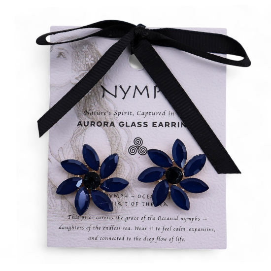 Bleu royal - Verre vintage - Fleurs - Boucles d'oreilles