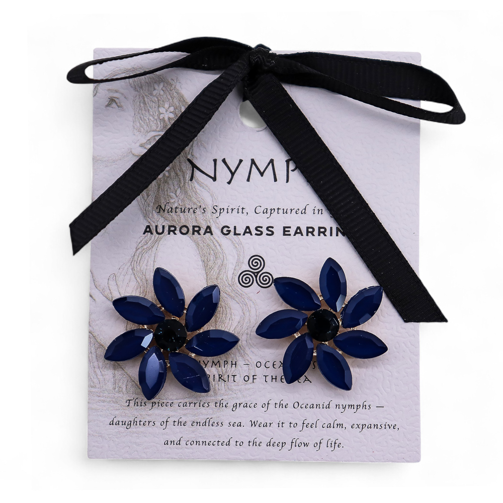 Bleu royal - Verre vintage - Fleurs - Boucles d'oreilles
