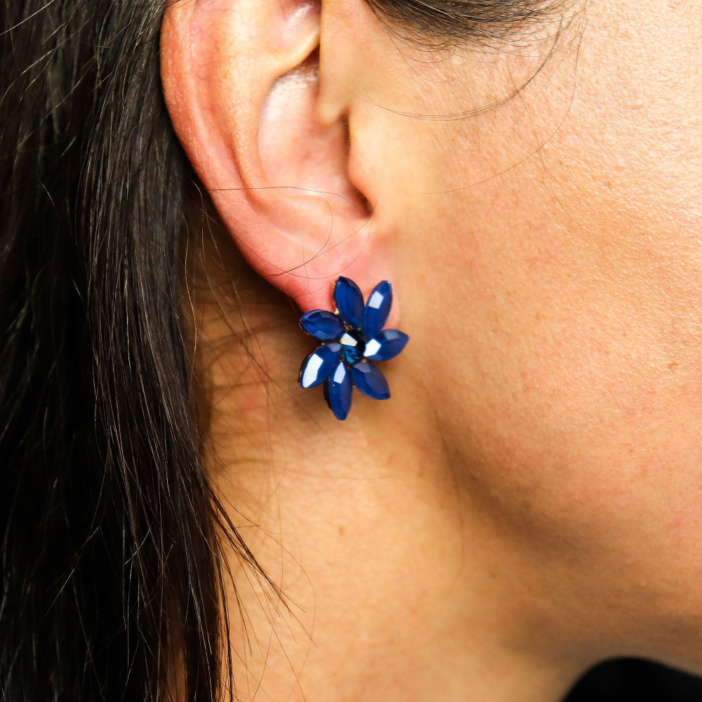 Bleu royal - Verre vintage - Fleurs - Boucles d'oreilles