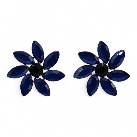 Bleu royal - Verre vintage - Fleurs - Boucles d'oreilles